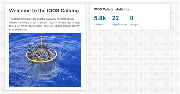 Image of the IOOS Data Catalog homepage