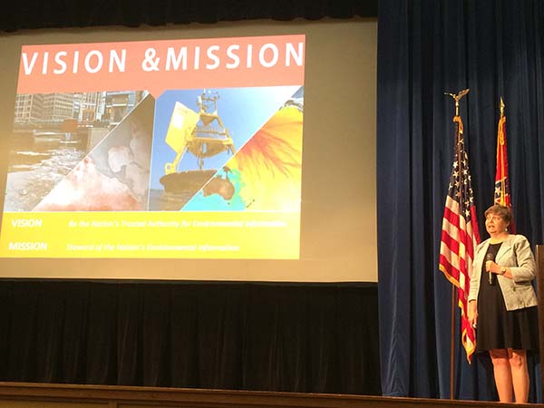 Sharon Mesick, NOAA, presenting NCEI's mission & vision.