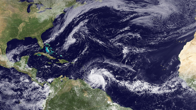 Tropical Storm Shary, a small system is seen south southwest of Bermuda. A strong tropical wave that looks like an already developed storm is east southeast of the Windward Islands. This system had an 80 % chance of developing into a tropical storm within the next 24 to 48 hours. 2010 October 29 1445Z.