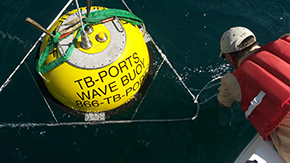 Buoy being lowered into water