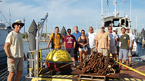 Group shot with buoy on ship
