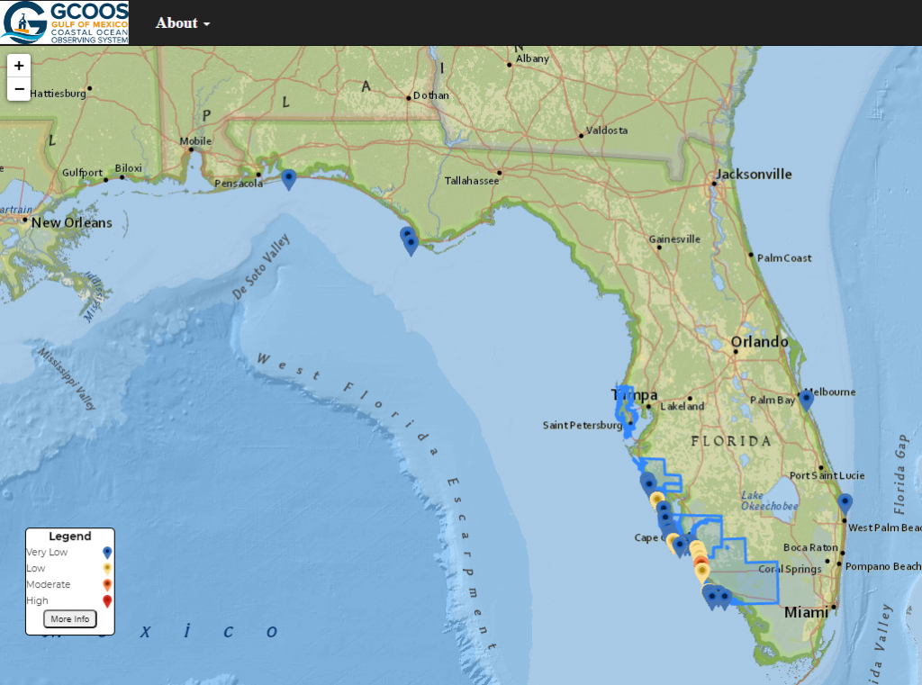 Snapshot of the GCOOS Red Tide Respiratory Forecast portal dashboard